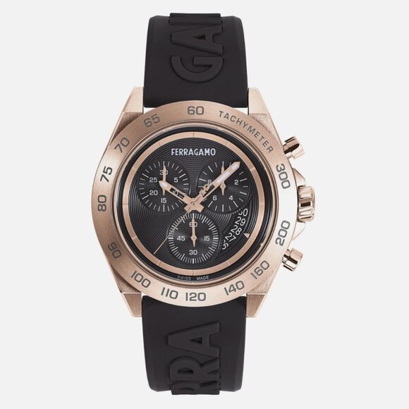 Ferragamo Mens Rose Gold 43mm Strap Watch - Picture 1 of 4